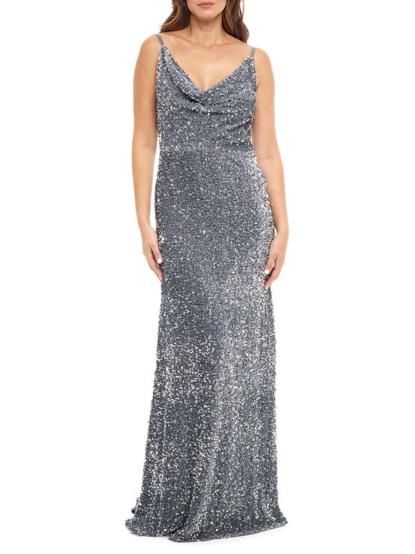 Rene Ruiz Collection Sequin Cowlneck Gown